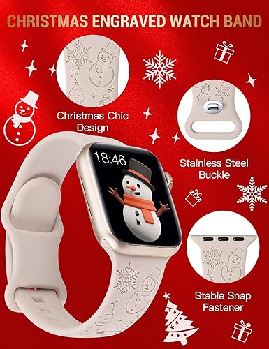 Miniatura 2 de W-RARA Correa grabada de Navidad compatible con Apple Watch Band de 1.496 in 1.575 in 1.614 in 1.654 in 1.732 in 1.772 in 1.929 in para mujeres y