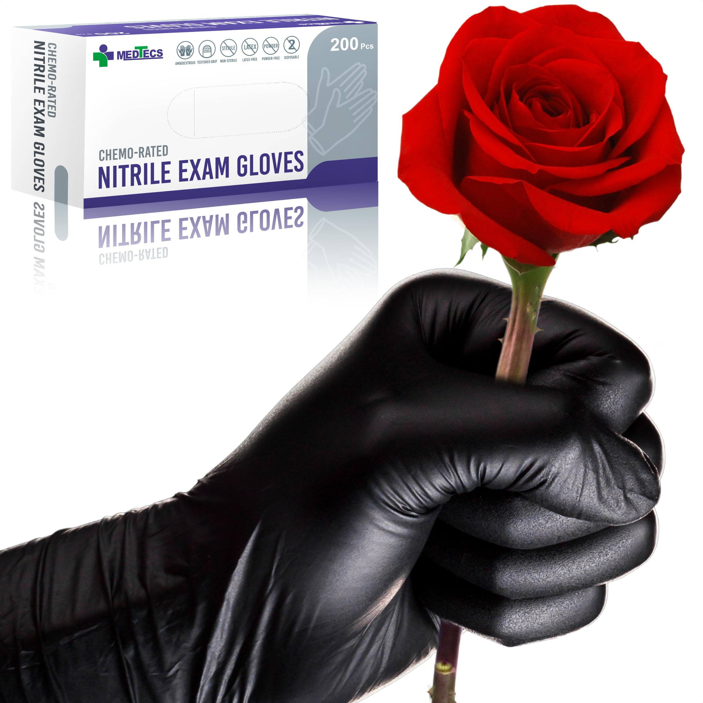 Medtecs Nitrile Gloves Disposable – Available in 200 & 2,000 pcs – Medical Grade, Chemo-Rated, 4 mil, Latex-Free, Powder-Free – Exam Gloves with