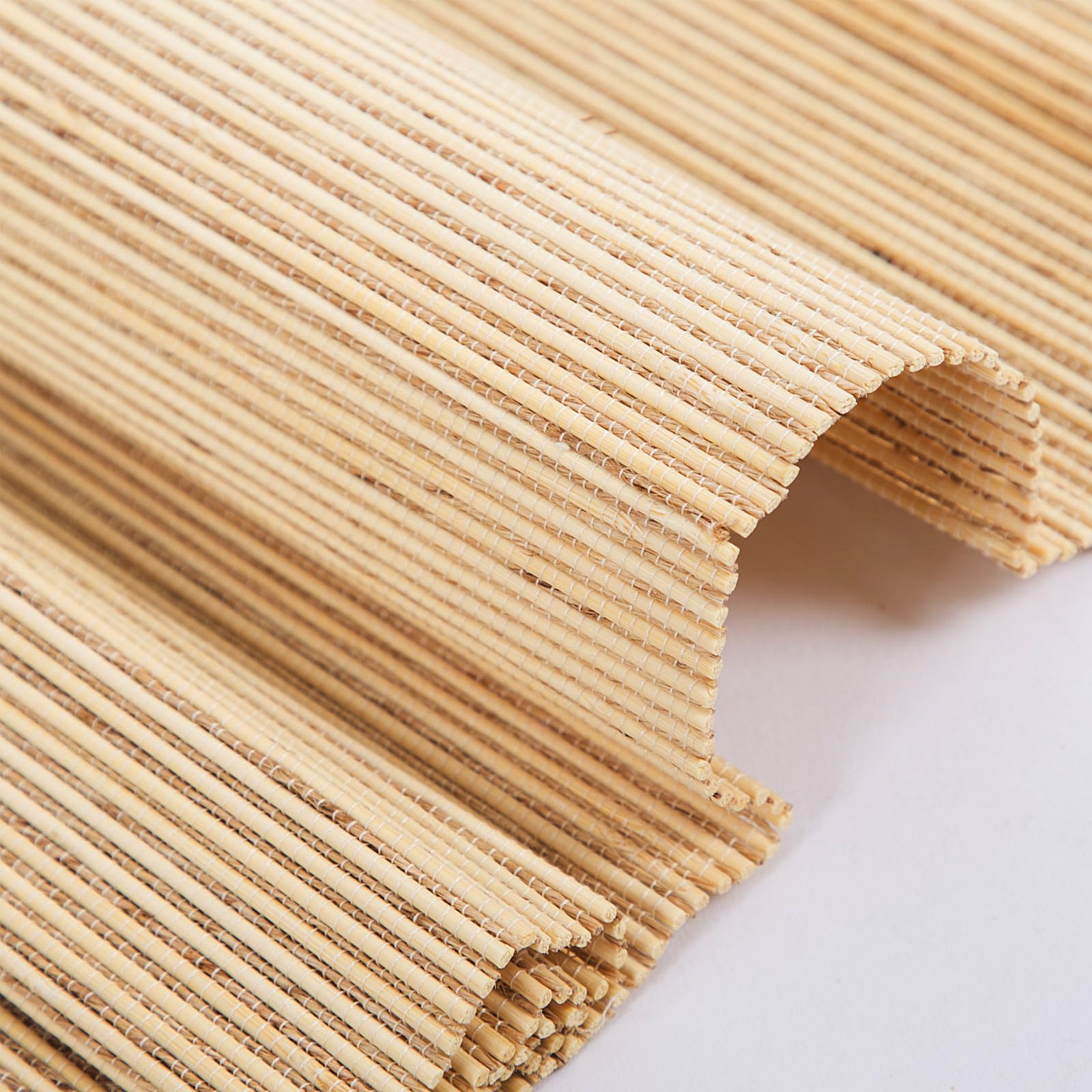 Bamboo Roman Shades, Blackout Window Blind, Cordless Woven Wood Shade, Customize Extra Width Blinds for Bedroom, Living Room, Dining Room, Kitchen, French Door, Buttermilk