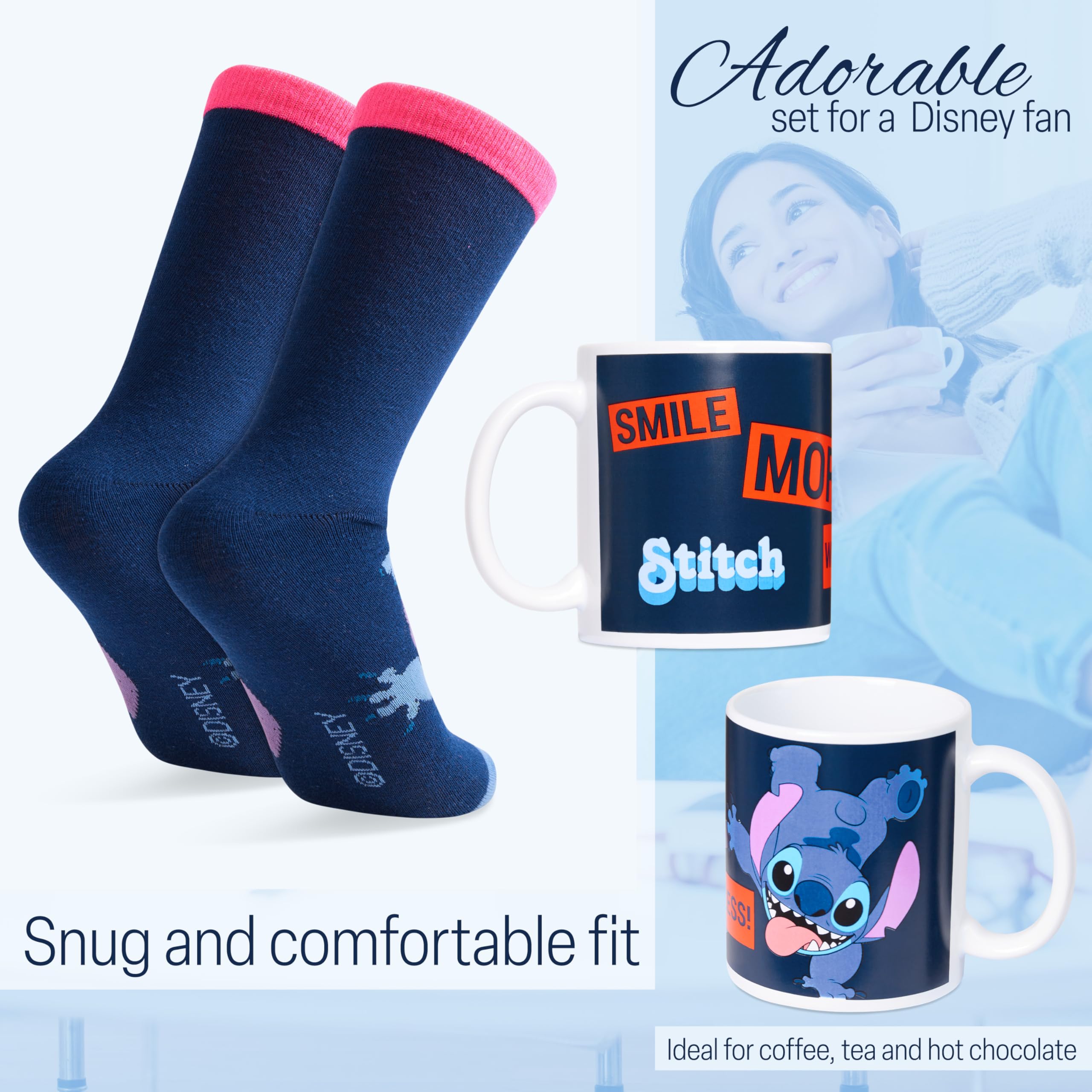 Disney Stitch Mug and Calf Socks Gift Set for Women Teenagers Cute 312ml Ceramic Mug Soft Socks - Image 4