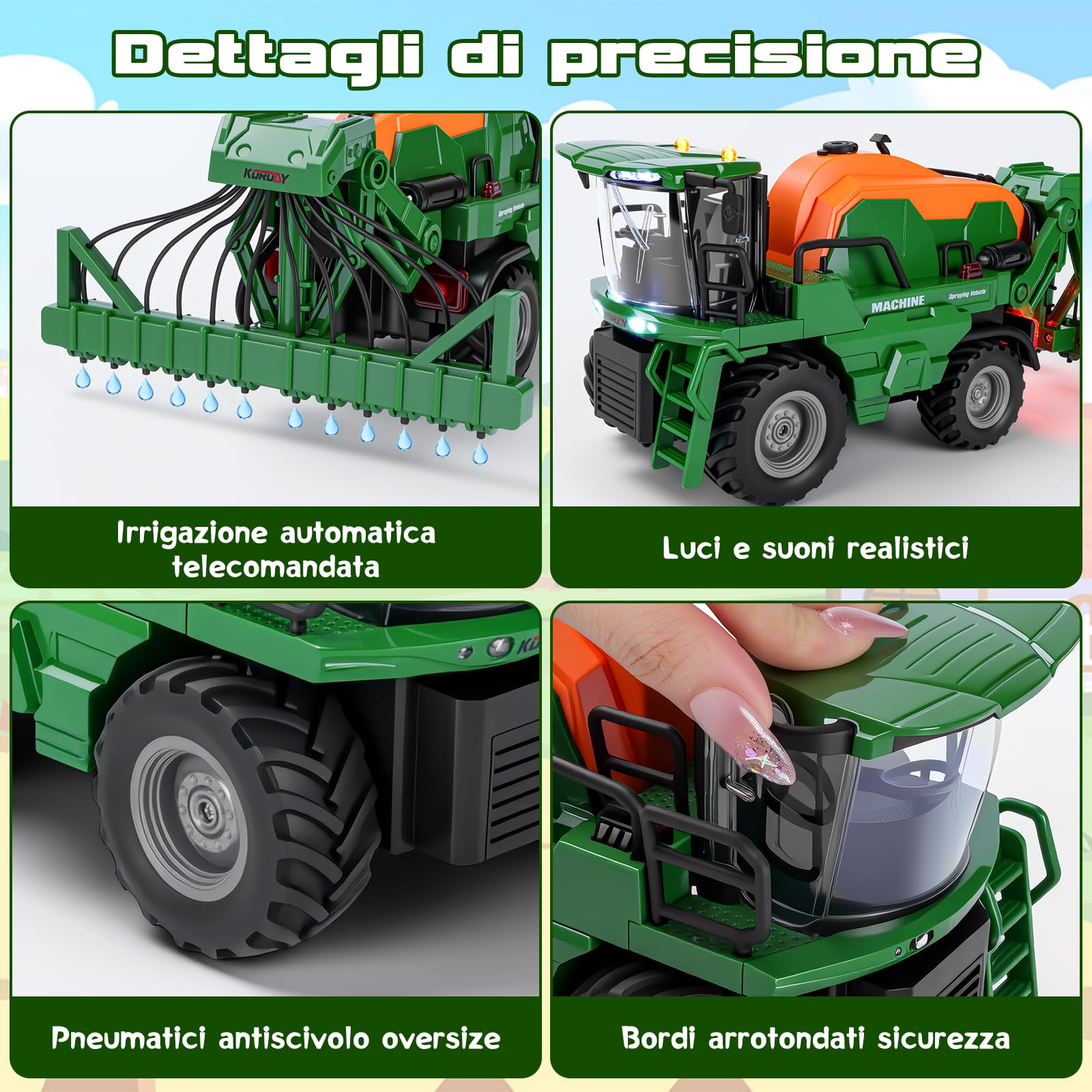 Ulikey Trattore Telecomandato per Bambini, Trattore Elettrico Giocattolo con Irrigazione, Luci e Suoni, Fattoria Camion Telecomandato Giocattoli per Bambini di 3, 4, 5, 6, 7 Anni