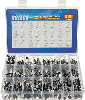 BOJACK 630pcs Electrolytic Capacitor Assortment Kit - 24 Values 0.1uF to 1000uF Box for DIY Electronics Repairs