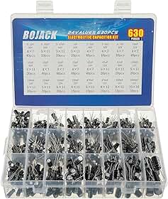 BOJACK 24Value 630Pcs Kit de Caixa de Variedade de Capacitores Eletrolíticos de Alumínio Faixa de 0,1Uf - 1000Uf
