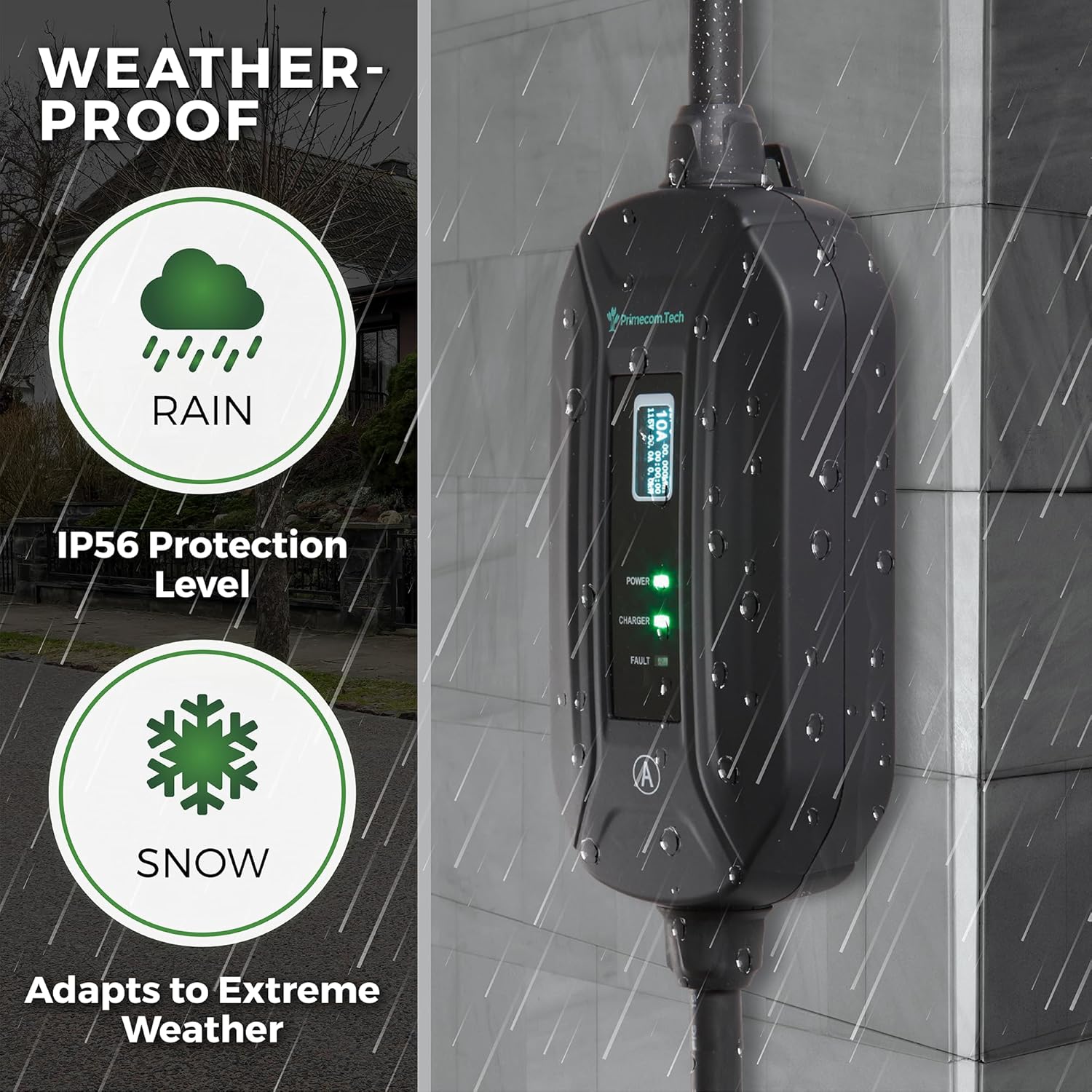 PRIMECOM.TECH Level 2 24Amp Electric Vehicle (EV) Charger Amperage Adjustable: 10A-16A-24A (30 Foot, 10-30P)