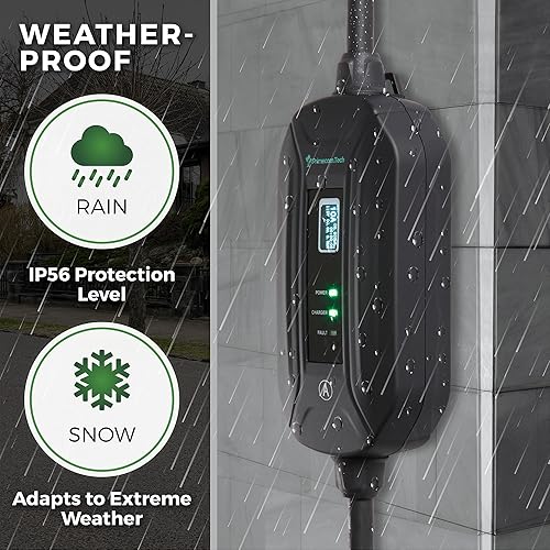 Miniatura 6 de PRIMECOMTECH Amperaje de cargador de vehículo eléctrico (EV) de nivel 2 de 24 amperios ajustable 10A-16A-24A (30 pies, 10-50P)