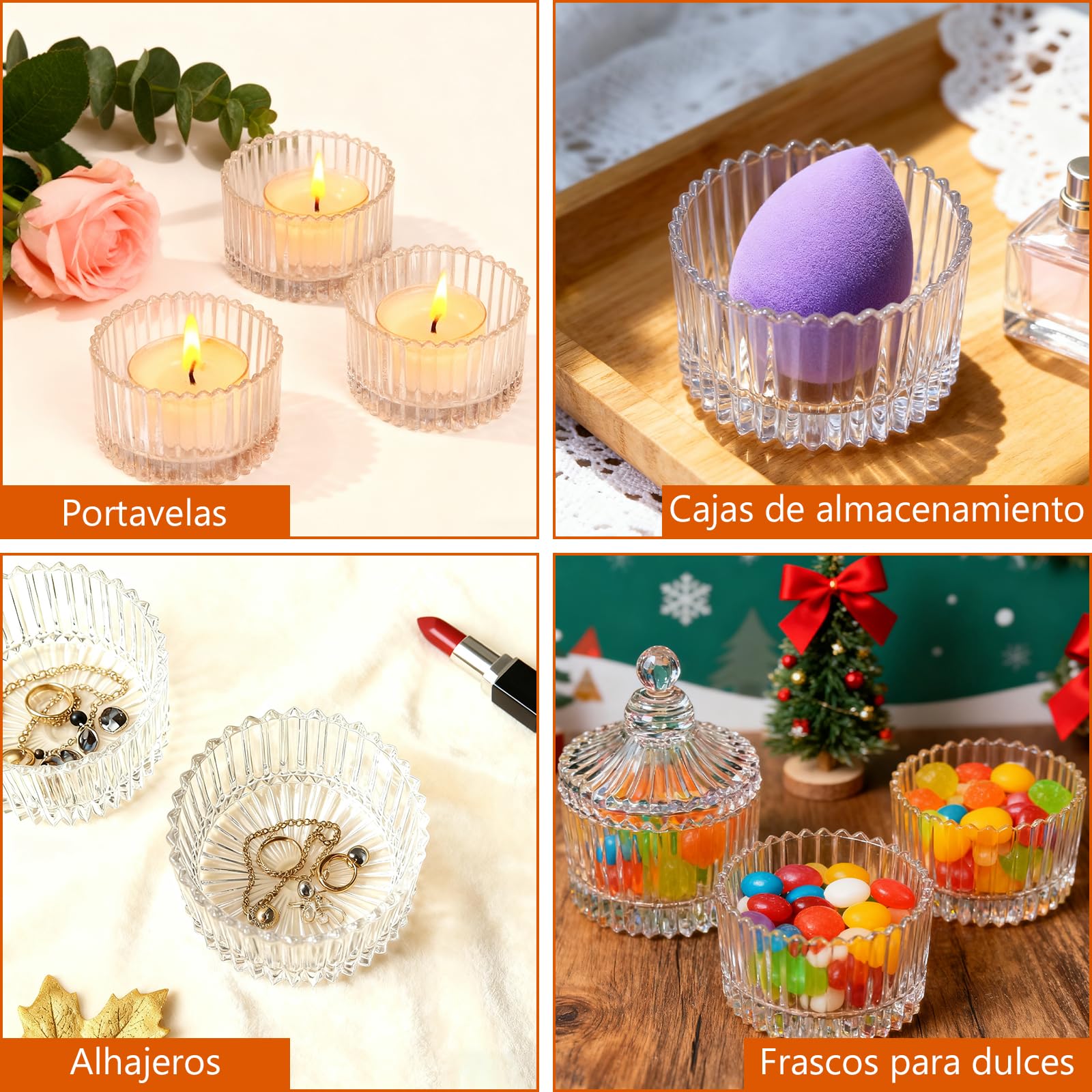 16 portavelas de té, portavelas de cristal con tapa, tarros pequeños transparentes, mini portavelas, decoración del hogar y boda, fiesta de cumpleaños