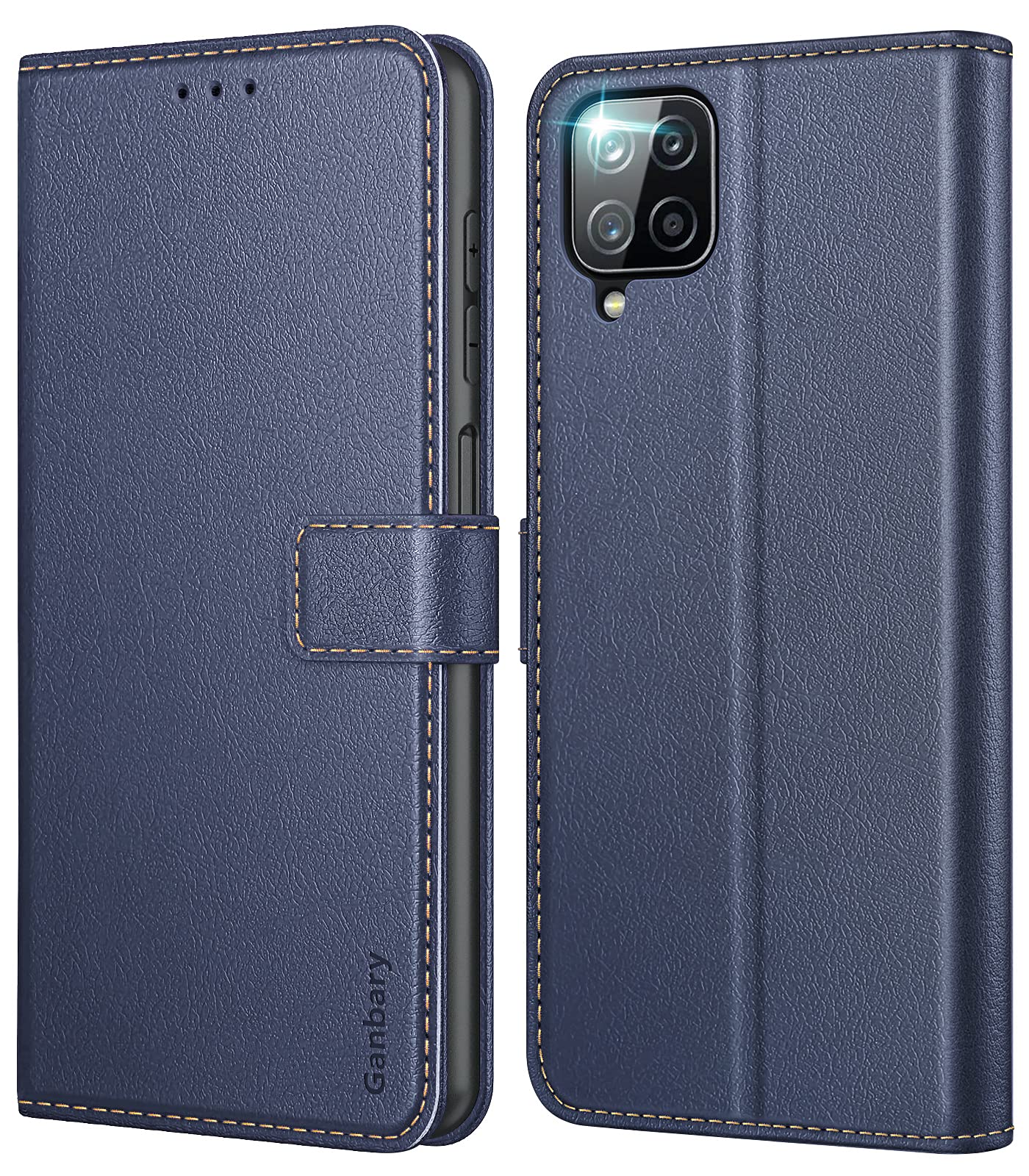 Ganbary Cover Compatibile con Samsung Galaxy A12 / M12, 360 Protettiva Caso in PU Pelle Premium Portafoglio Custodia per Samsung Galaxy A12 / M12, [Kickstand] [Slot per Schede]-Blu
