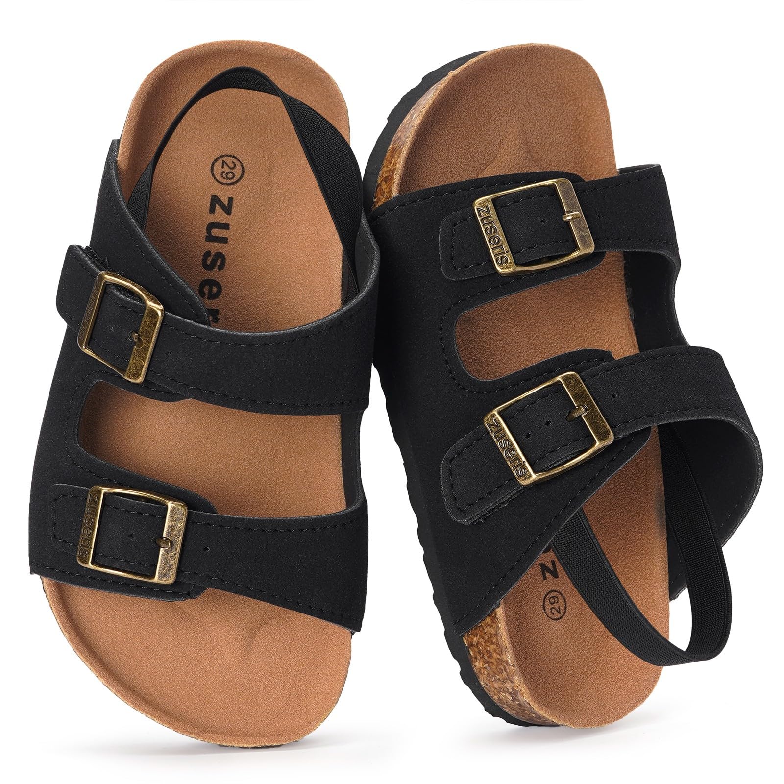 ZUSERIS Kids Toddler Sandals Boys Girls Summer Slides | Soft Cork Footbed, Non-slip,Adjustable Straps,Comfort Suede Leather,Lightweight