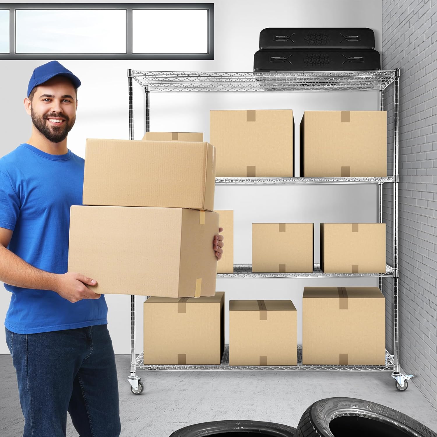 Rengue 4-Tier Heavy Duty Wire Storage Shelves with Wheels, 60" W x 24" D x 72" H Metal Storage Rack, Adjustable Garage & Pantry Shelves, 2400 LBS Commercial Grade, Chrome - Image 2