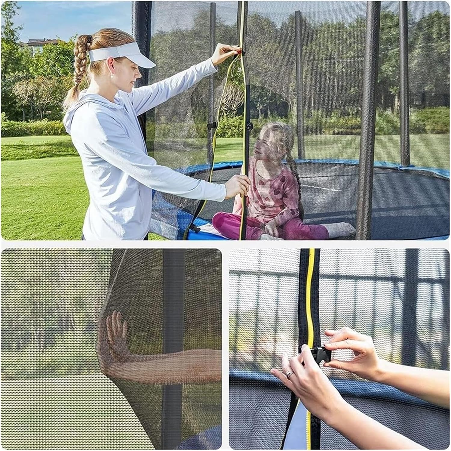 Trampoline Safety Net Trampoline Replacement Safety Enclosure Net for 6ft/8ft/10ft/12ft Round Frame Trampolines, Breathable and Weather-Resistant, Net Only
