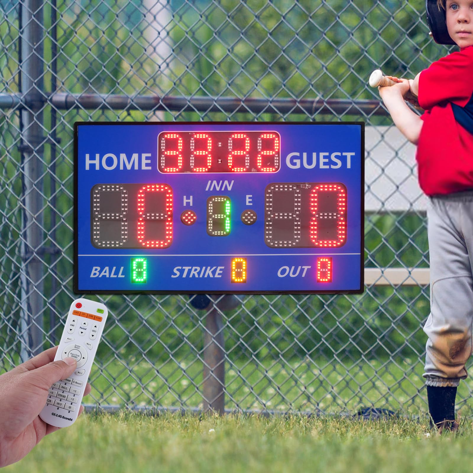 Tabellone segnapunti per giochi di baseball, LED tabellone segnapunti con telecomando per tavolo sportivo e parete, 0-99 punti, 5 livelli di luminosità per allenamento giochi ricreativi