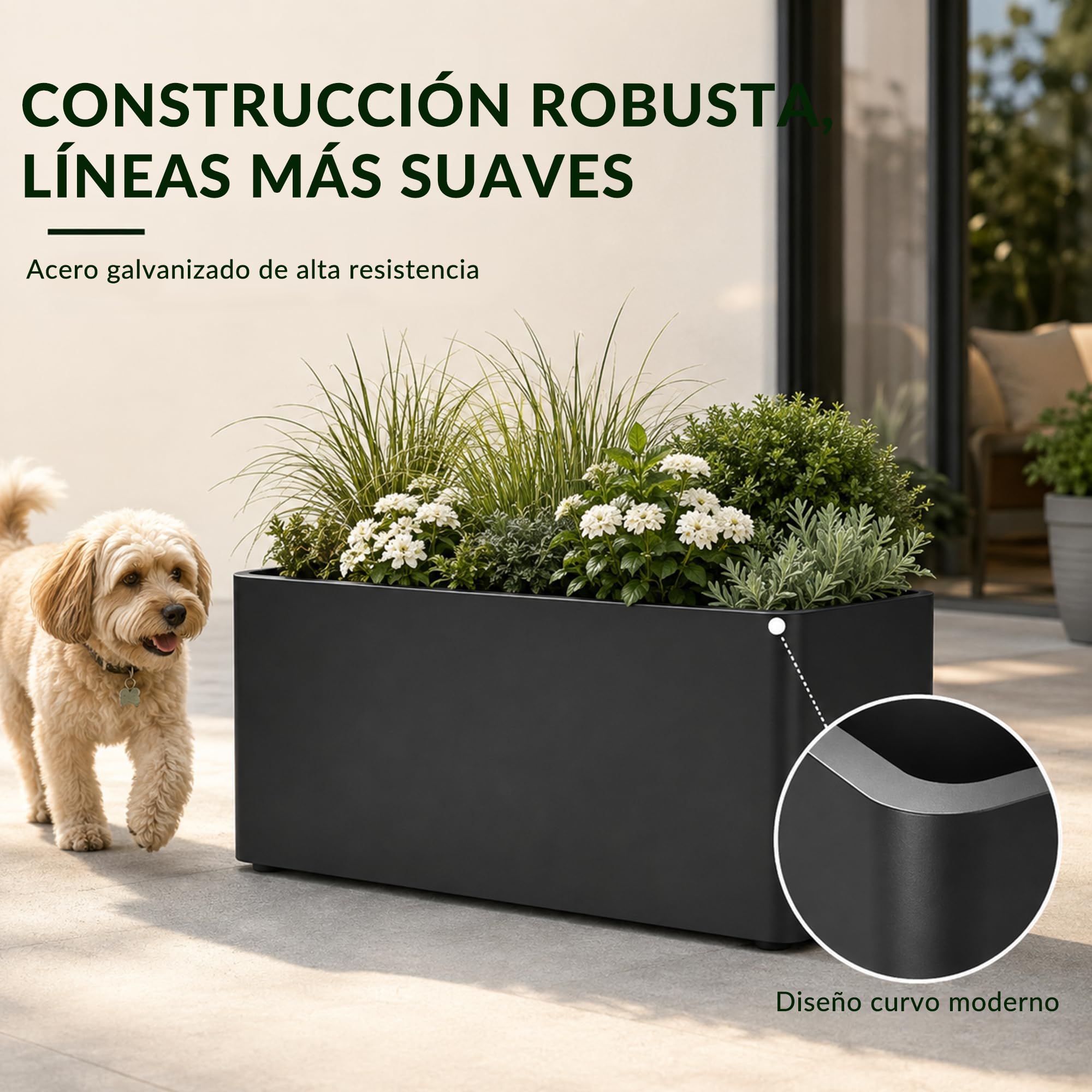 Jardinera Rectangular XXL Grande para Exterior, Set de 2, Jardinera Estrecha de Metal de 70 cm de Largo, Resistente a la Intemperie, Macetero para Flores y Plantas, para Jardín Balcón Terraza y Patio