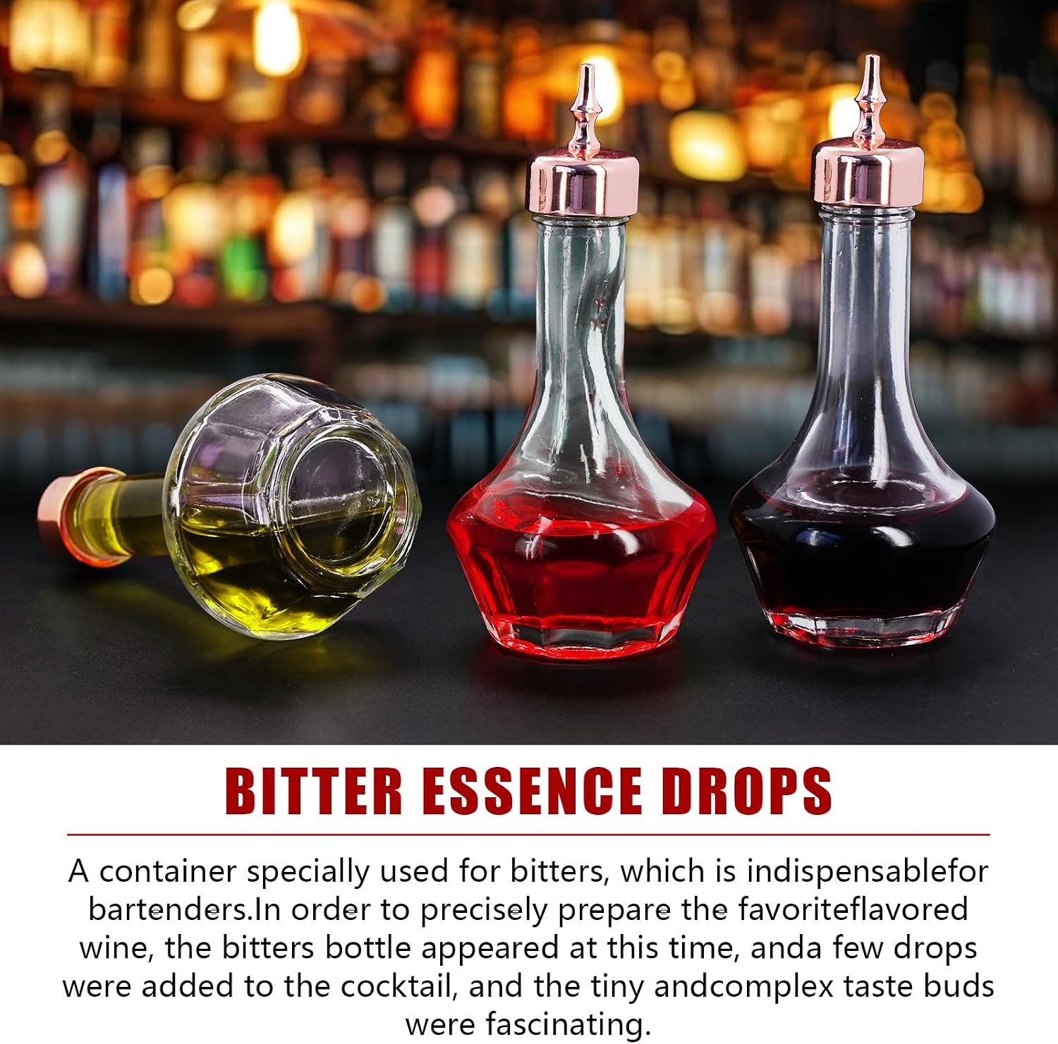 1Pc Rose gold Cap Bitters Bottle, Glass Dasher Bottle 1.7oz, Decorative Professional Bar Tool for Cocktail Great for Bartender Home Bar Restaurant with Alloy Cap (1)
