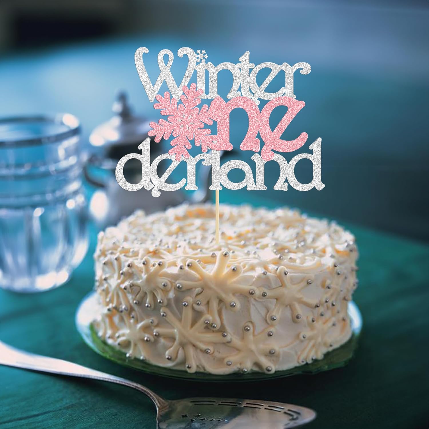 1Pc Winter Onederland Cake Topper Pink Glitter Snowflake One 1st Birthday Party Cake Pick Decorations for Winter Snowflake Theme Baby Shower Kids First Birthday Party Supplies