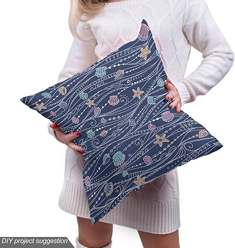 Vista 384 de Ambesonne Tela beige de The Yard, ilustración contemporánea de animales marinos en estilo retro, arte de caballito de mar de cangrejo de pulpo, tela