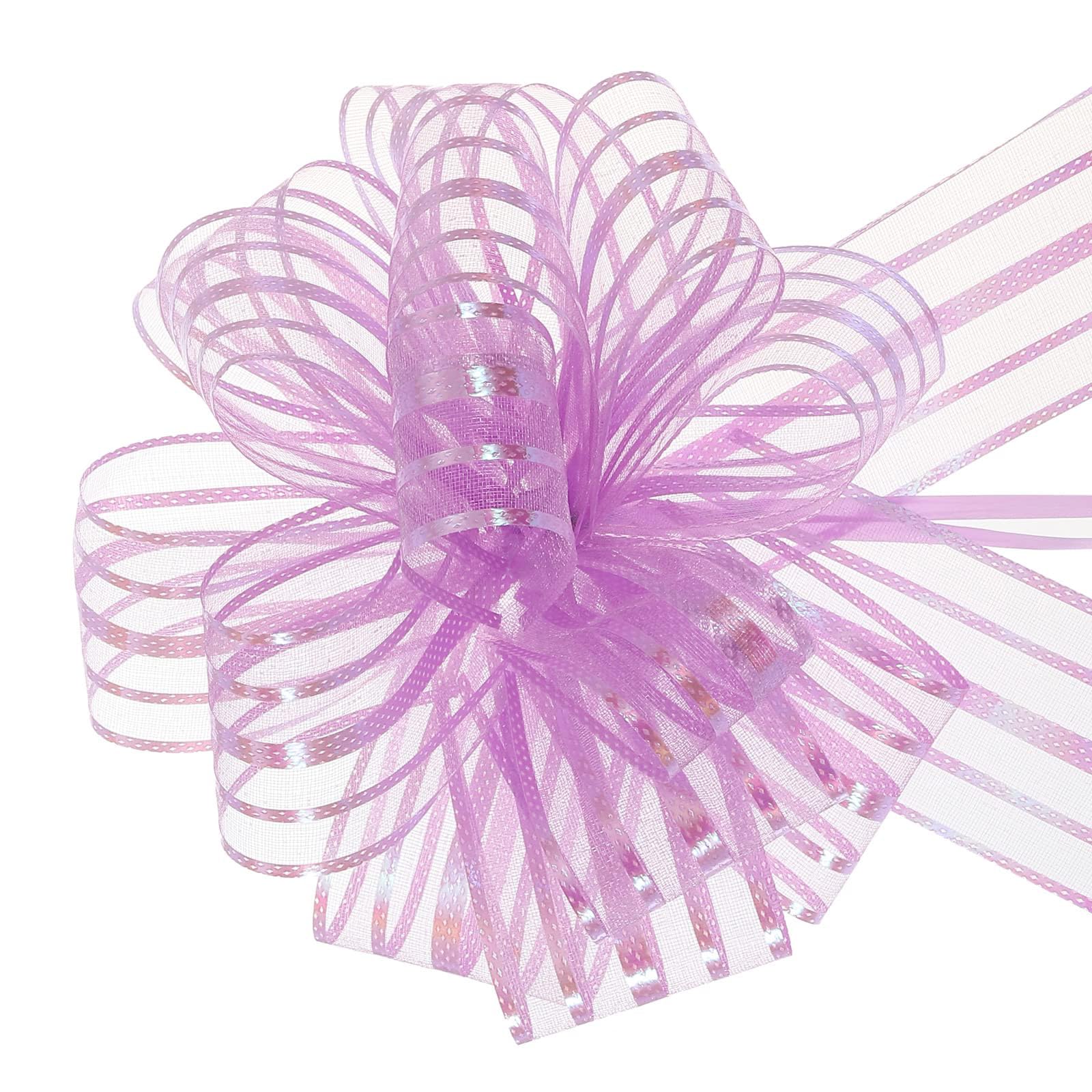 TA-VIGOR 5Pcs 6 Inch Large Organza Pull Bows – Light Purple Chiffon Gift Wrapping Ribbon Bows for Weddings, Gift Baskets, Presents, Christmas and Valentine’s Day Decorations