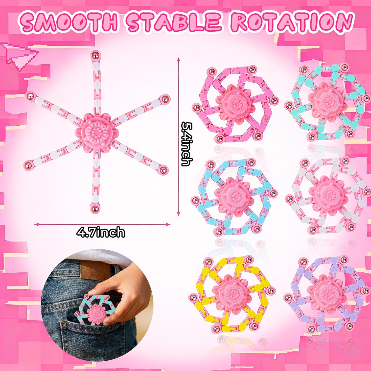 24PCS Pink Transformable Fidget Spinners,Sensory Bulk Robot Fidget Stress Relief Toys for Girls,Bulk Sensory Fidget Stress Relief Toys for Girls