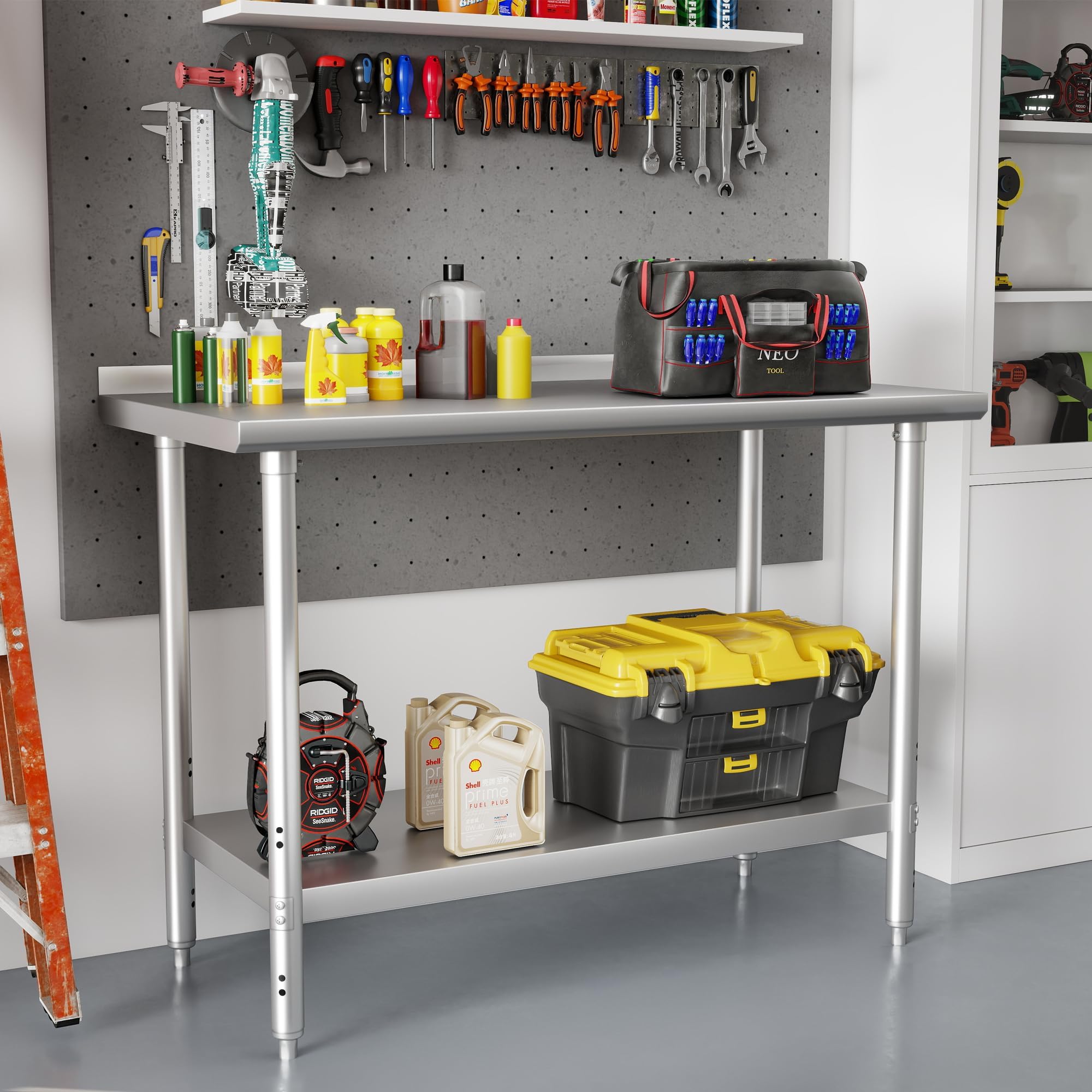 HARDURA Mesa de Acero Inoxidable 61x122 cm, Mesa de Trabajo para Cocina Comercial con Estante Inferior Ajustable y Salpicadero