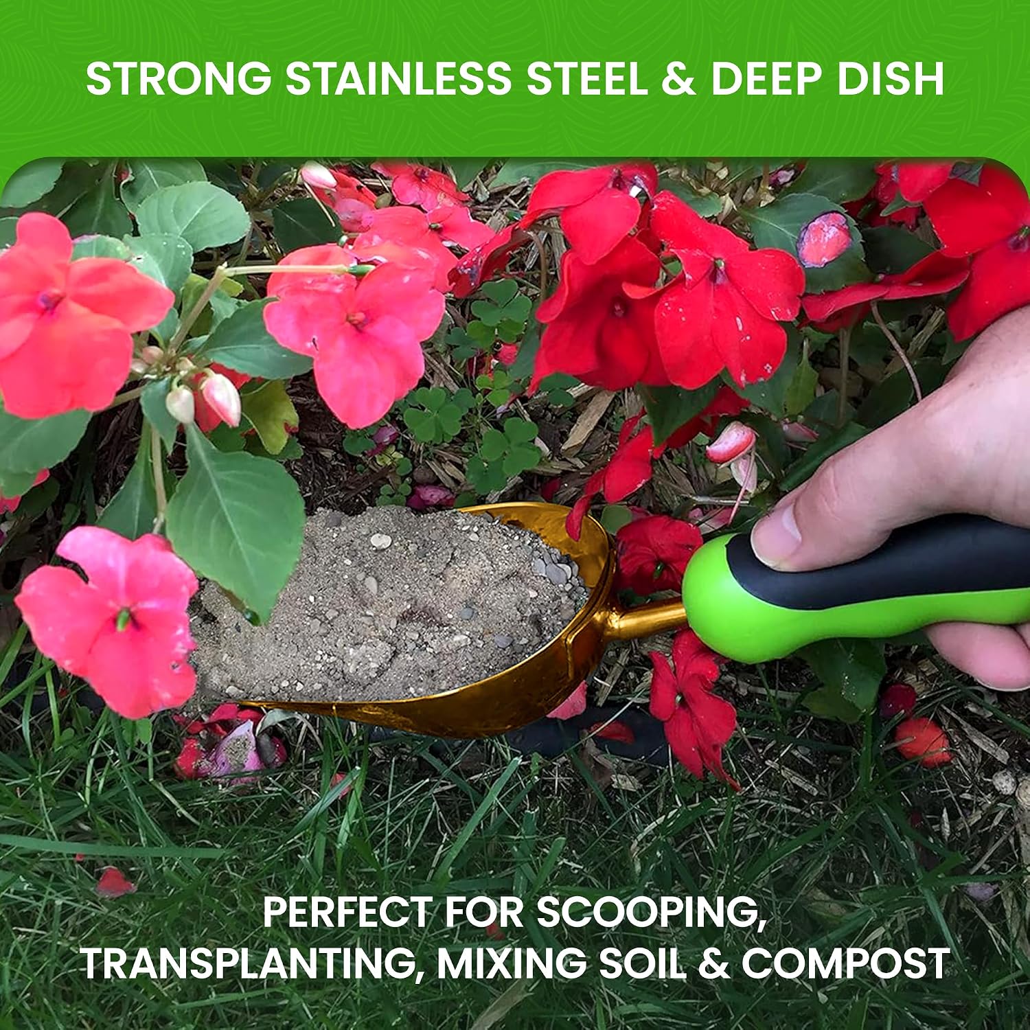 Garden Guru Super Strong Titanium Garden Scoop Trowel Shovel Transplanter - Rust Resistant - Ergonomic Handle - Perfect Hand Shovel for Gardening Transplanting and Digging image 2