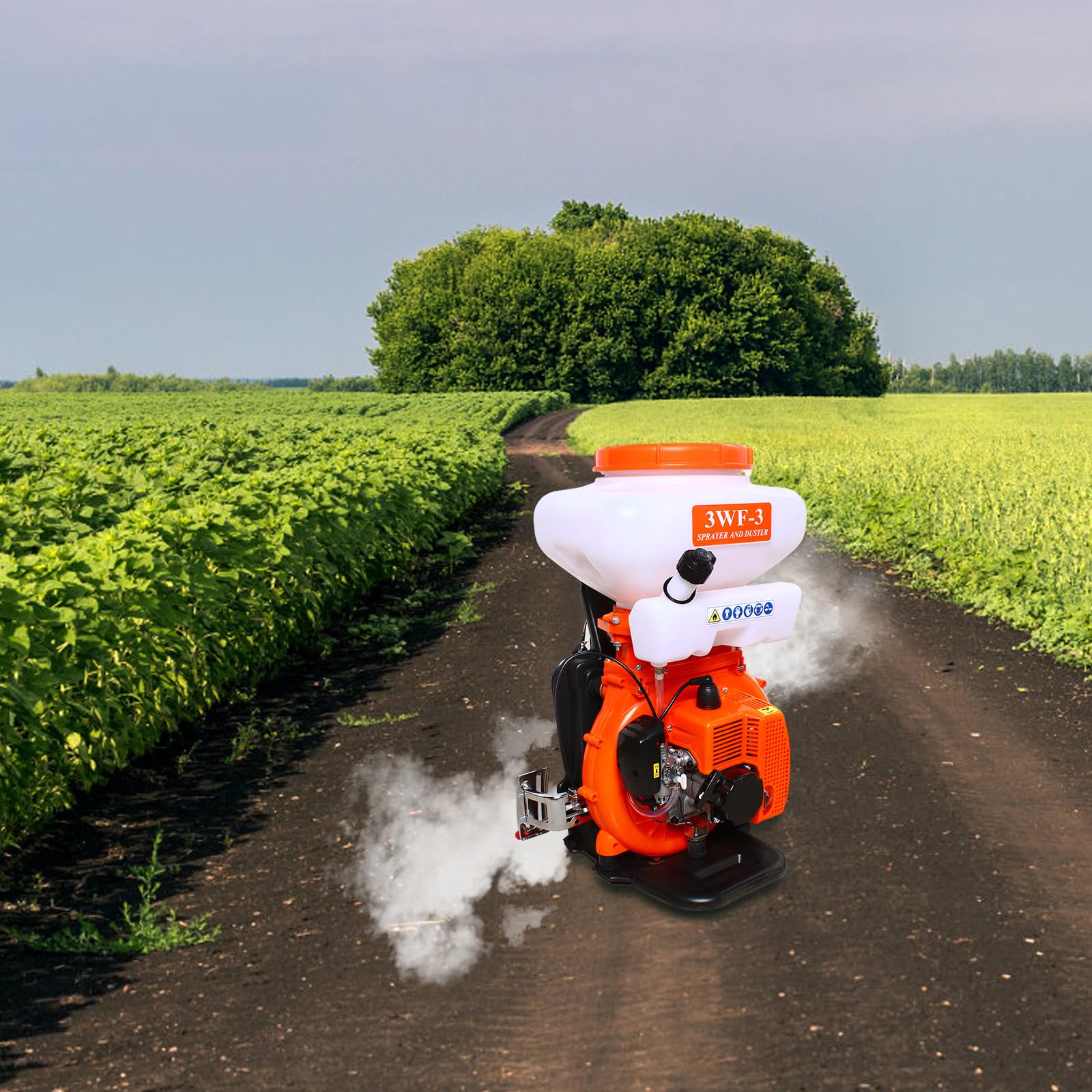 Jeringa de espalda de 14 l, pulverizador de jardín, líquido 4 L/min, polvo 0-6 l/min, jeringa a presión con resorte amortiguador de vibraciones, ventiladores de aire de refrigeración