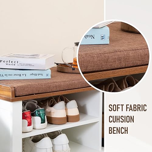 Miniatura 3 de MAISON ARTS Banco de zapatos, almacenamiento de zapatos de entrada con cojín de asiento acolchado, banco de almacenamiento de MDF de alta calidad