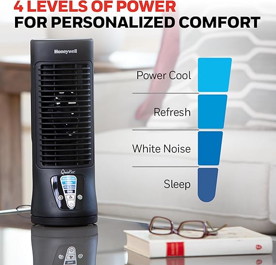 Honeywell QuietSet Personal Table Fan, Oscillating Personal Desk Fan For Bedroom with Quiet Operation, 4 Levels of Power and Sound, Black, HTF210B (Pack of 2)