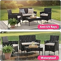 Vista 4 de FDW Juego de muebles de ratán y mimbre para patio, silla de mimbre para patio, juego de 4 piezas para uso en interiores y exteriores, con sofá