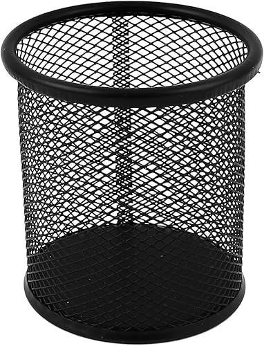 uxcell Espacio de oficina Suministro de malla metálica negra cilíndrica pluma lápiz taza escritorio organizador contenedor
