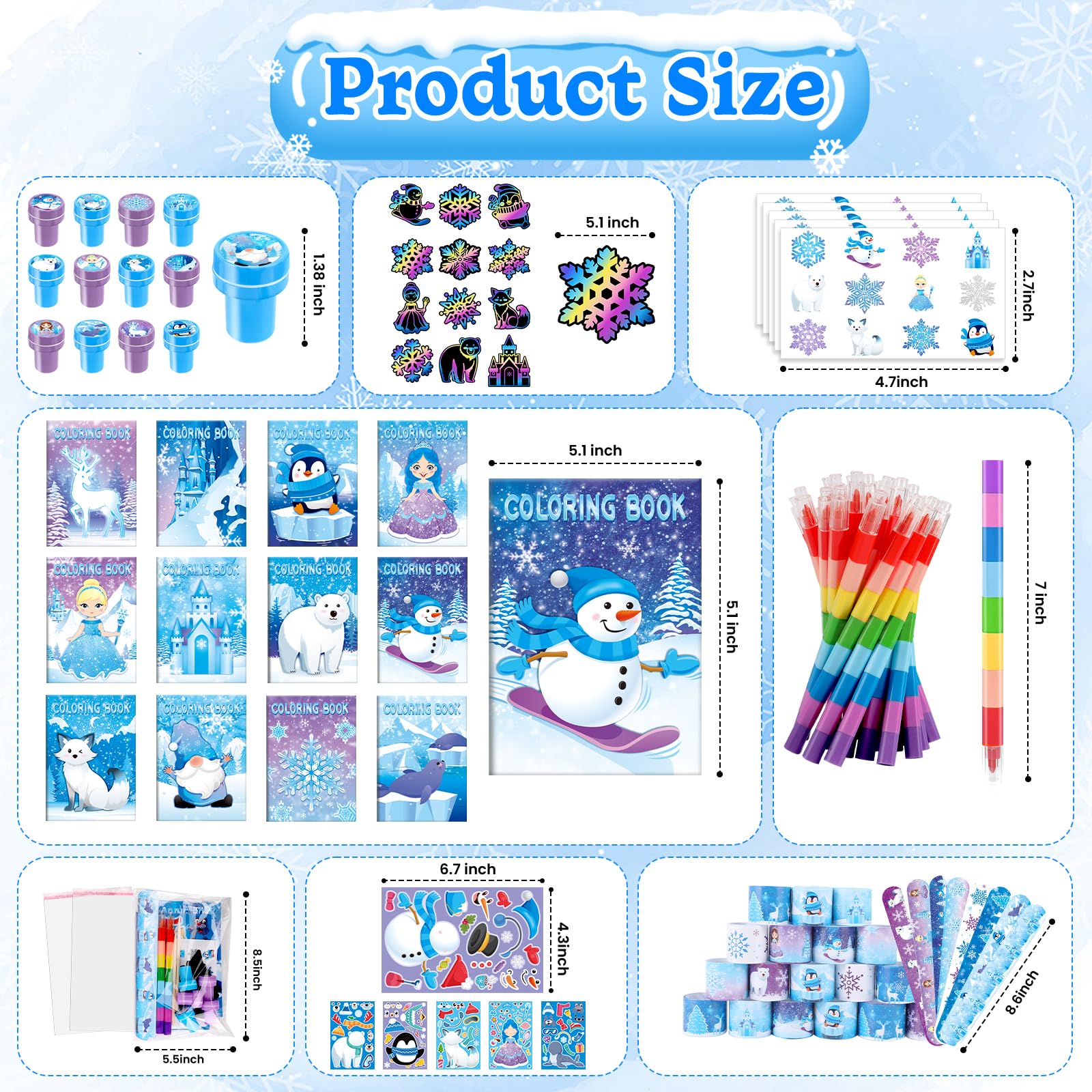BenLouis 96pcs Frozen Bomboniere Set per Bambini Inverno Fiocco di Neve Libro da Colorare Natale Scuola Aula Regalo Ricompensa Premio Artigianato Bulk per Studenti Congelato Compleanno Goodie Bag