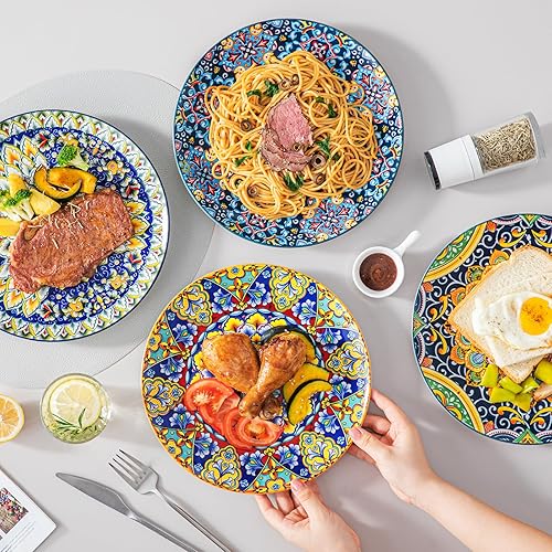 Miniatura 6 de vancasso SIMI - Juego de 6 platos y cuencos llanos de 10.5 pulgadas, cuencos de cereales de 26 onzas, estilo bohemio, aptos para microondas y