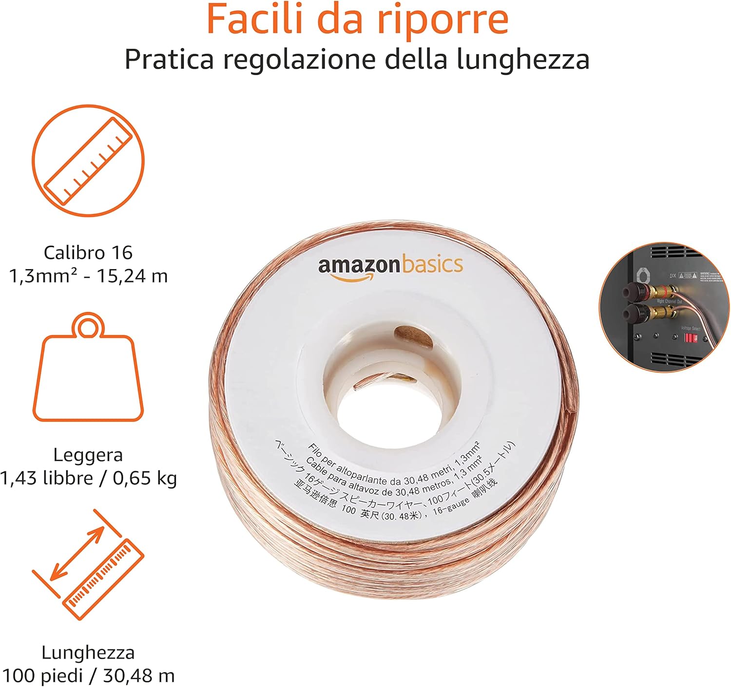 Amazon Basics 16-gauge Speaker Wire - 100 Feet - Immagine 4