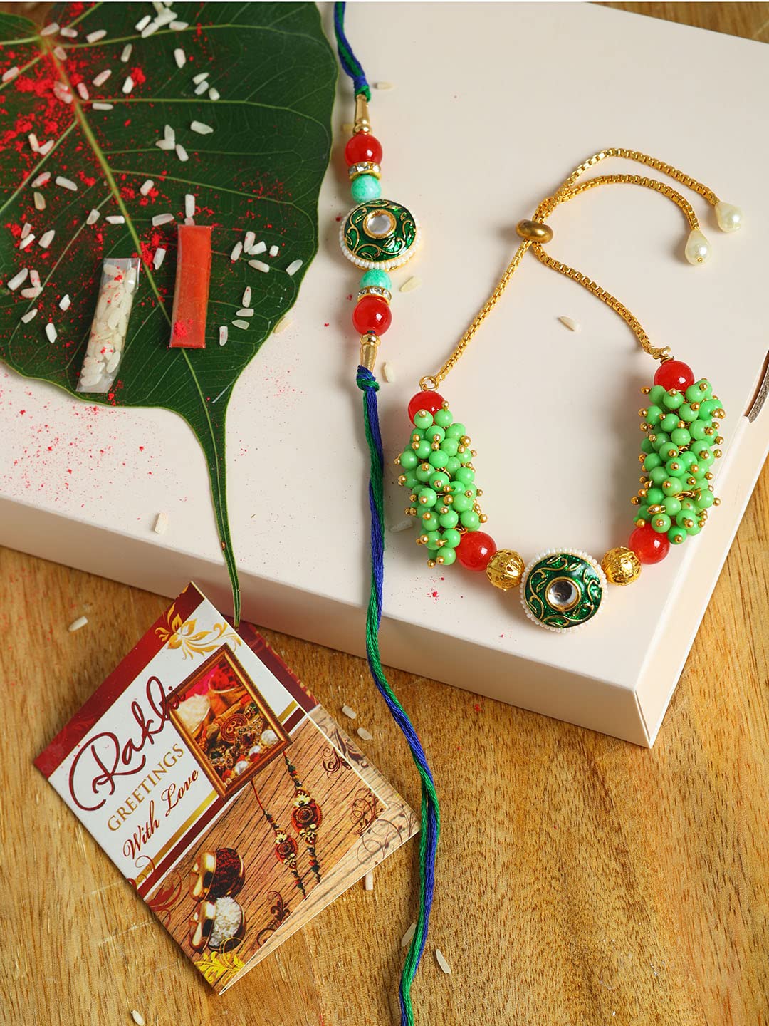 Chocozone Rakhi Set For Brother & Bhabhi | Rakhi Lumba, Roli Chawal Teeka Combo - Traditional Rakshabandhan Gift - View #9