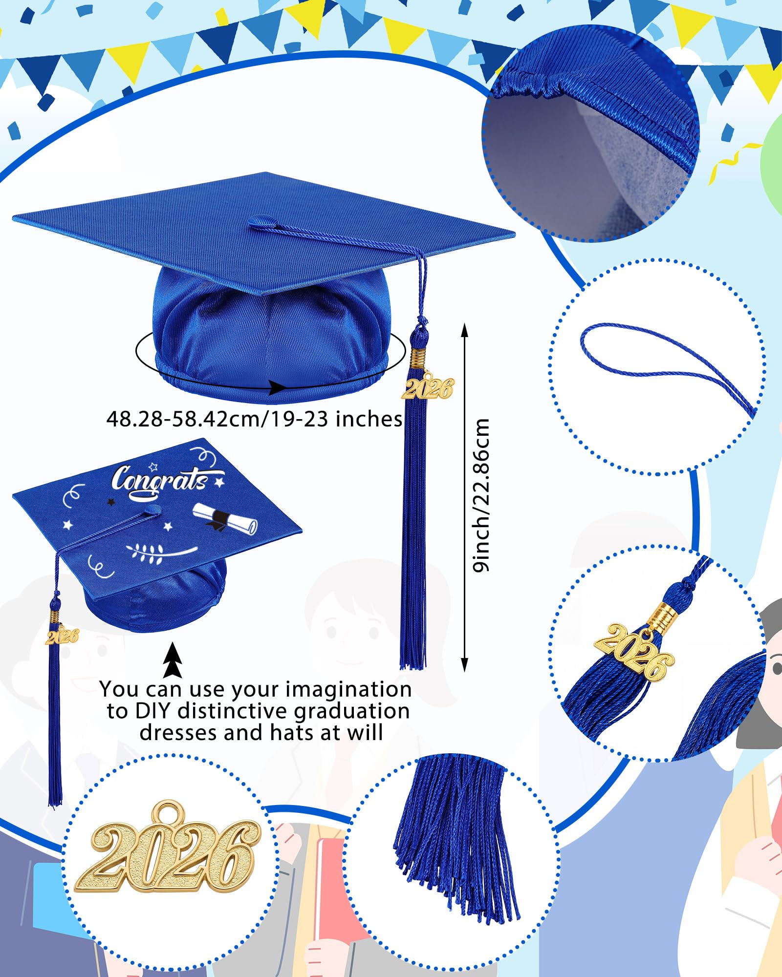 Xuhal Set di 6 cappelli e abiti da laurea in età prescolare e abito da scuola materna abiti da laurea per bambini con nappa grado 2026