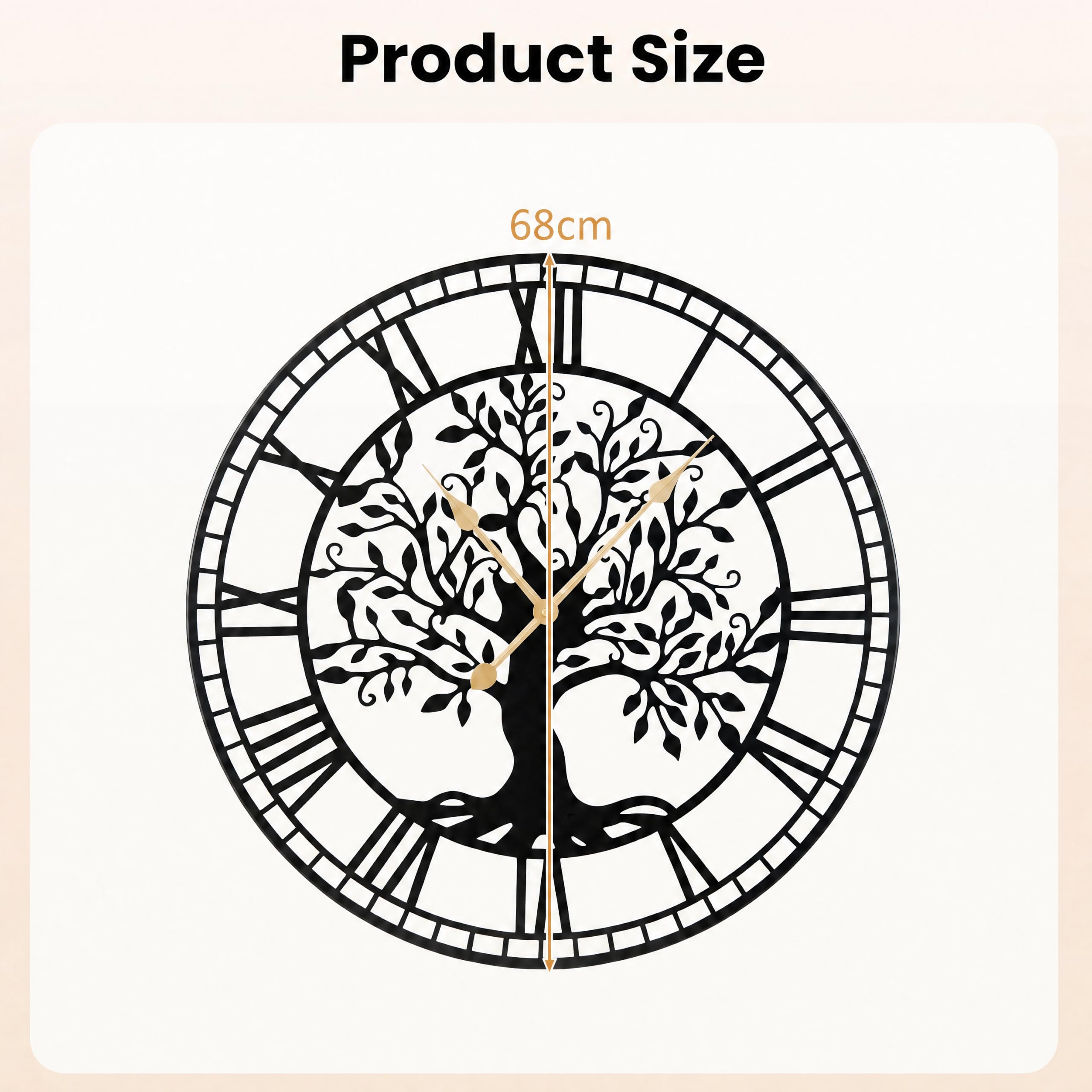 LIFEZEAL Große Wanduhr, leise, 68 cm, Wanduhr im modernen Design, Baum des Lebens, aus Metall, Pendel ohne Ticken, batteriebetrieben, Wanddekoration für Wohnzimmer, Schlafzimmer, Büro (Stil 1)