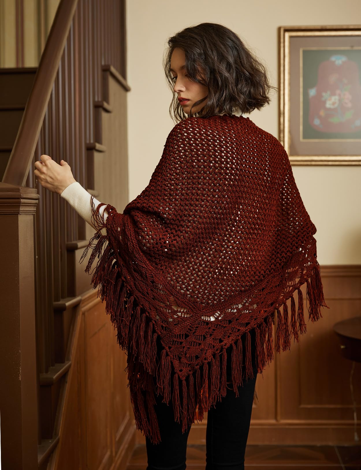 BEAUTELICATE Scialle all'uncinetto Donna Caldo Sciarpa Maglia Triangolare Lunga Frange Stole per Autunno Inverno