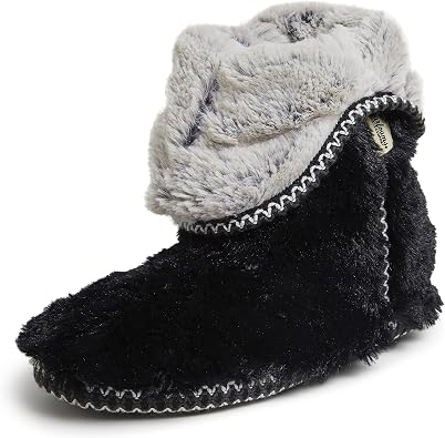 Dearfoams womens Fuzzy Memory Foam Beth Bedroom Bootie Slipper Sock With Grippers