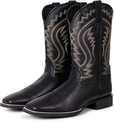 Palitutu Mens Square Toe Western Cowboy Boots, Full Grain Leather Durable Sole Work Rodeo Boots for Ranch Daily Wear