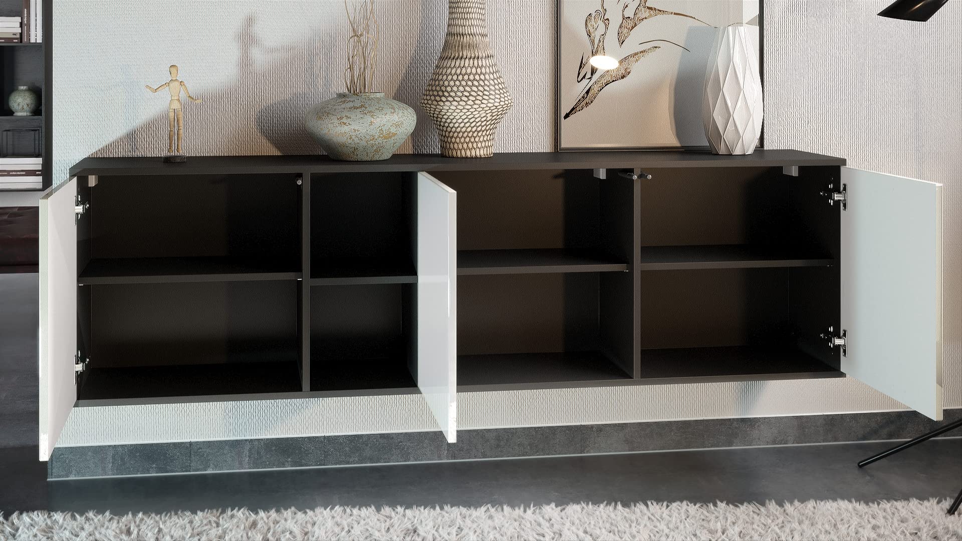 Vladon Kommode Cuba, Made in Germany, Schwarz matt/Eiche Natur - Modernes Sideboard für Ihr Wohnbereich - (BxHxT) 182x53x35 cm