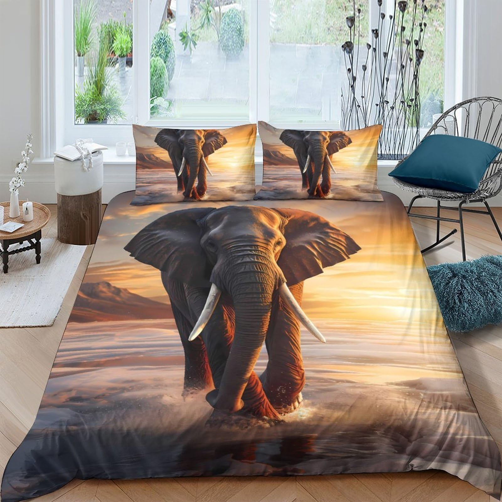 Ctjqhvkz Style-8 3D Printed Sunset Elephant Fitted Sheet Microfiber Soft Decorative Wild Animal Bed Cover For Bedroom Dorm Mattress Protection Single（135X200cm）