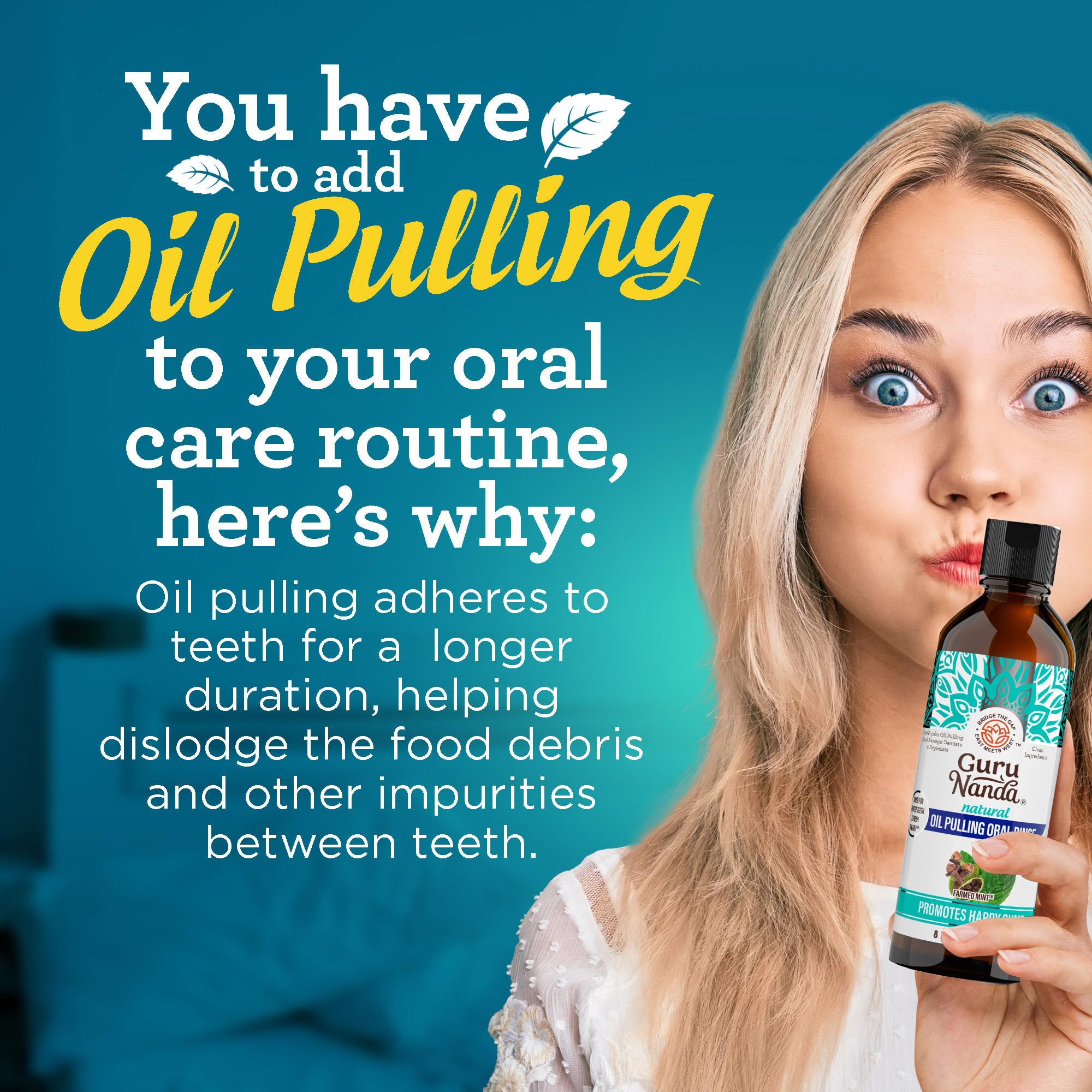 GuruNanda CocoMint Oil Pulling Mouthwash for Complete Oral Hygiene, 7 Essential Oils & Vitamins for Happy Teeth & Gums & Fresh Breath , Alcohol-Free, 8 oz: 8 Fl Oz (Pack of 1) 1 Pack