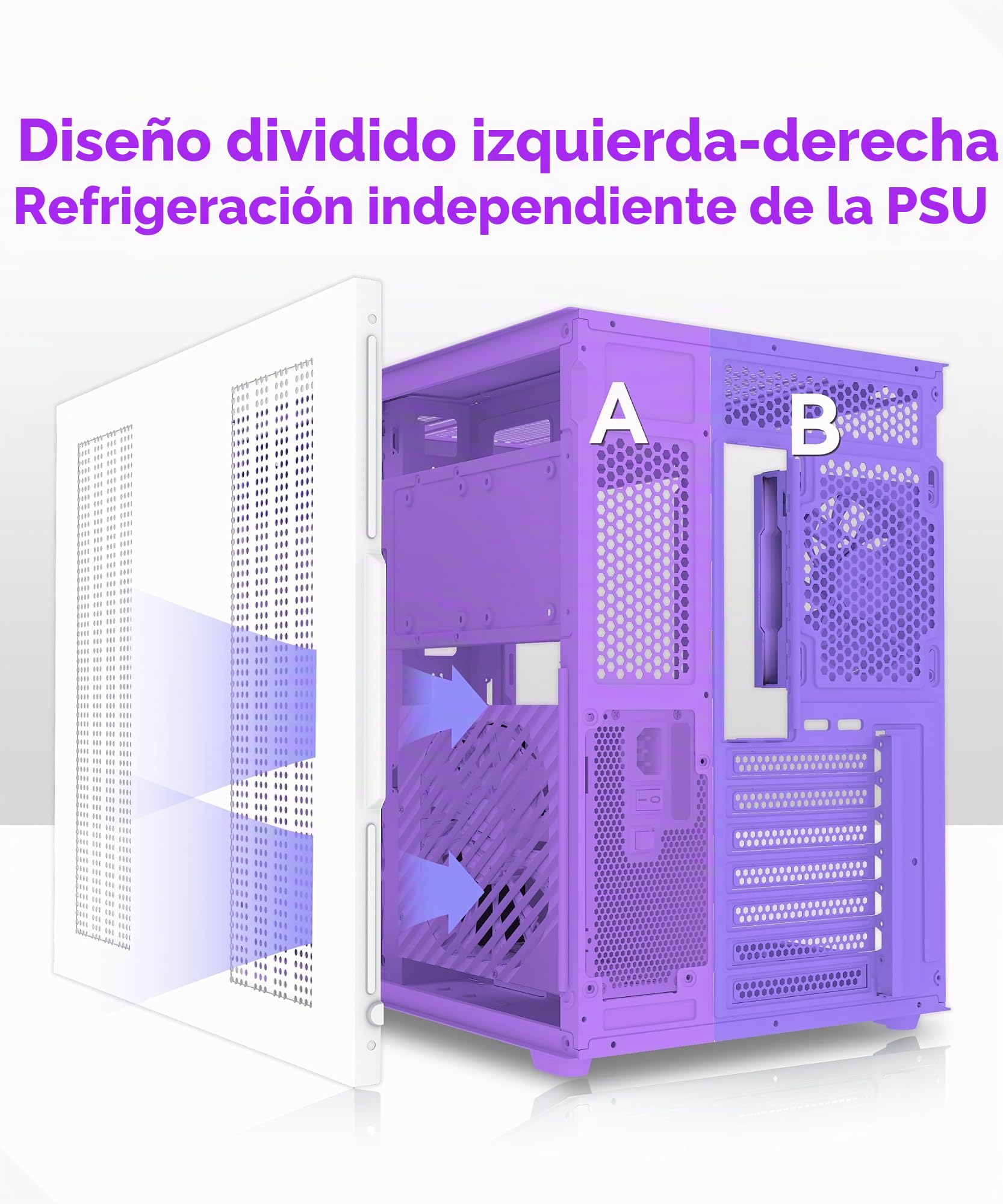 MUSETEX Y6 Caja PC ATX Torre Mediana, 7 Ventiladores PWM ARGB Espejo Infinito, Tipo-C, Cristal Templado 270°, Blanco