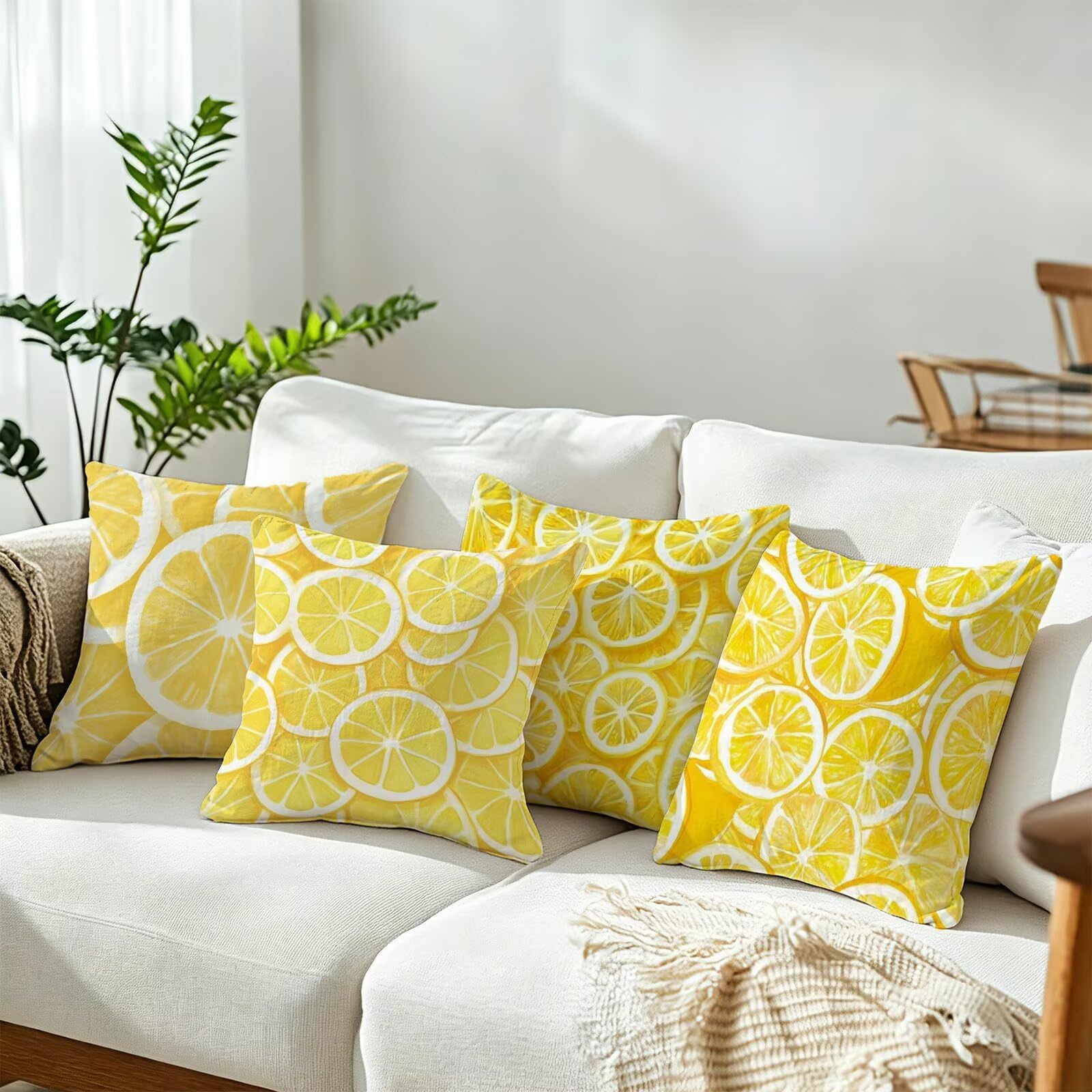 Cojines Exterior Amarillo Funda Almohada 50x50cm Juego de 4, Cod-651