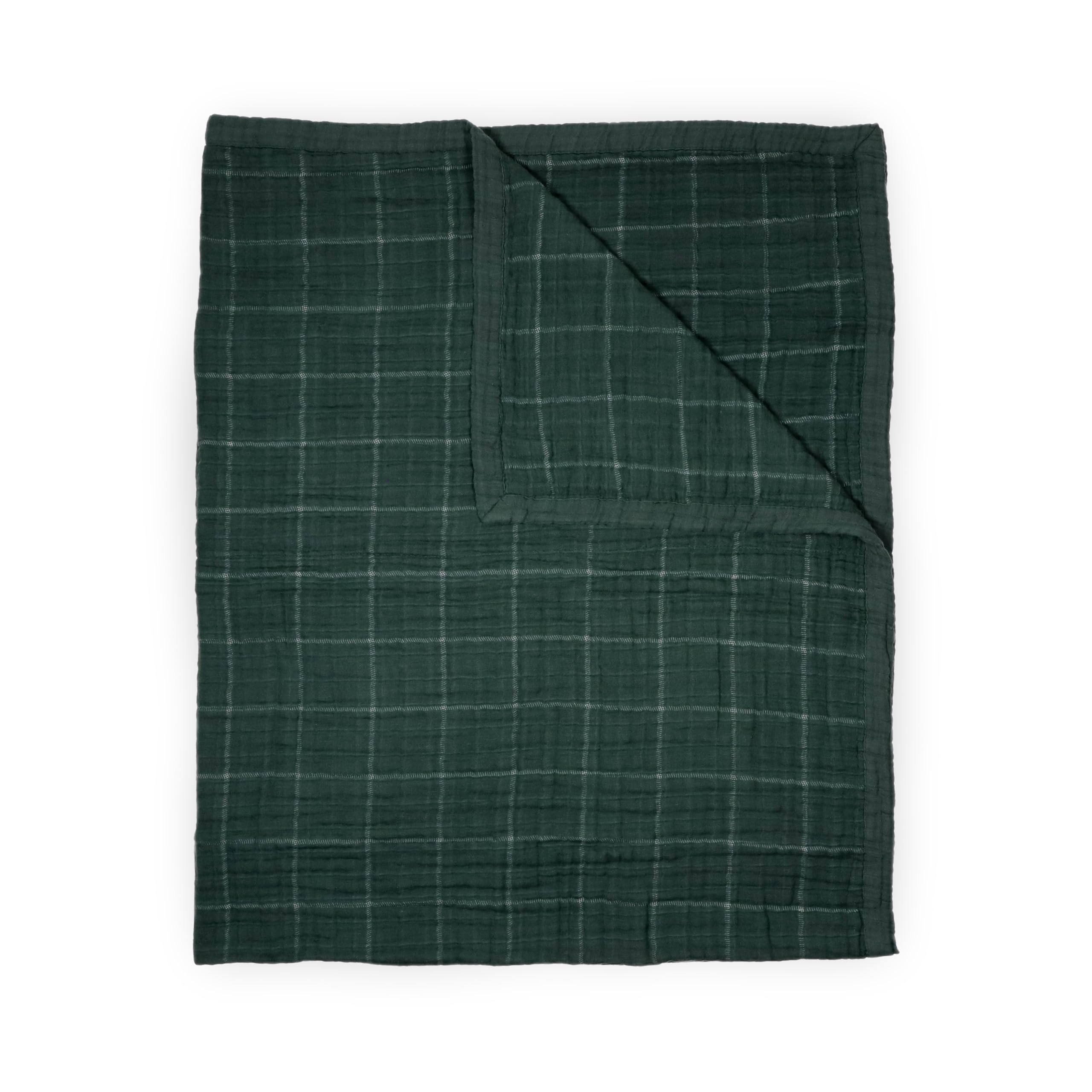 Little Unicorn Premium Quilted Throw | Super Soft, Multi-Layered Muslin XL Blanket| Great for Kids & Families (Evergreen Plaid)