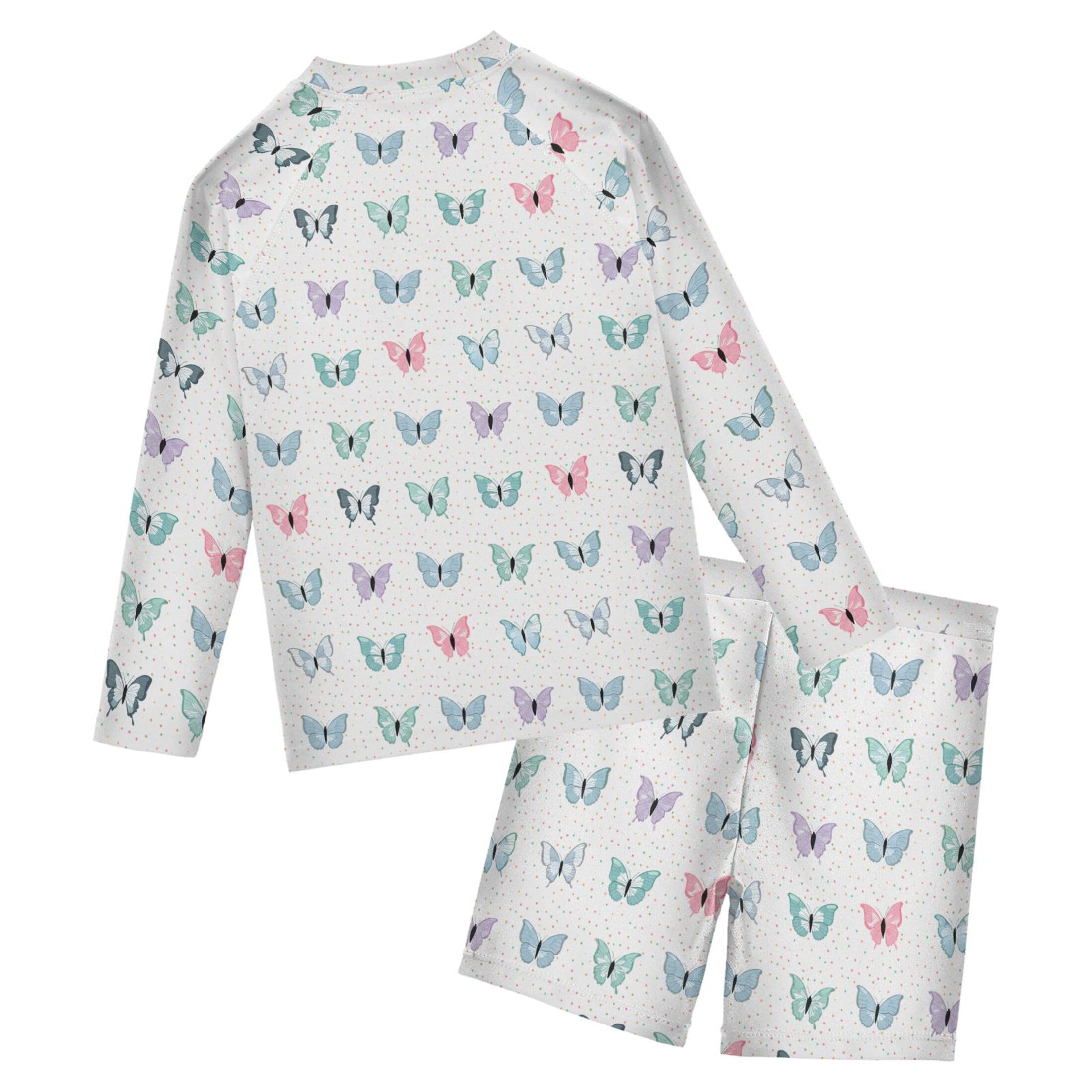 Butterfly Flowers Toddler and Baby Boys' 2-Piece Swimsuit Trunk, Long Sleeve Rashguard Bathing Suit B0403966