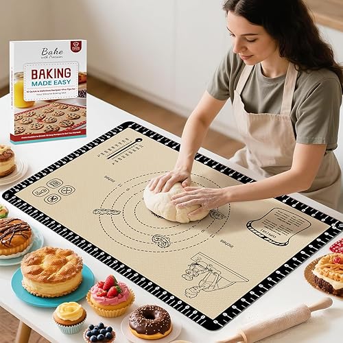 Tapete de silicona para hornear con 10 recetas, tapete de silicona antiadherente, tapete de silicona para amasar, para hornear galletas, pan, pizza,
