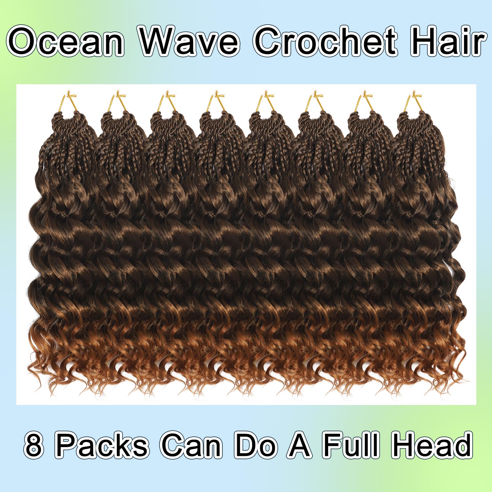 FLWAI Pre Looped Ocean Wave Crochet Hair 14 Inch 8 Packs Boho Style Hair Extensions Short Curly Crochet Hair Pre Twisted Synthetic Deep Wavy Curly Braiding Hair for Women (T30) - Image 4