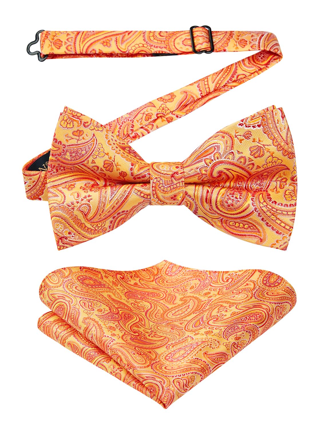 HISDERN Bow Ties for Men Paisley Floral Pre-tied Bowtie Pocket Square Set Men's Formal Bow Ties Wedding Party