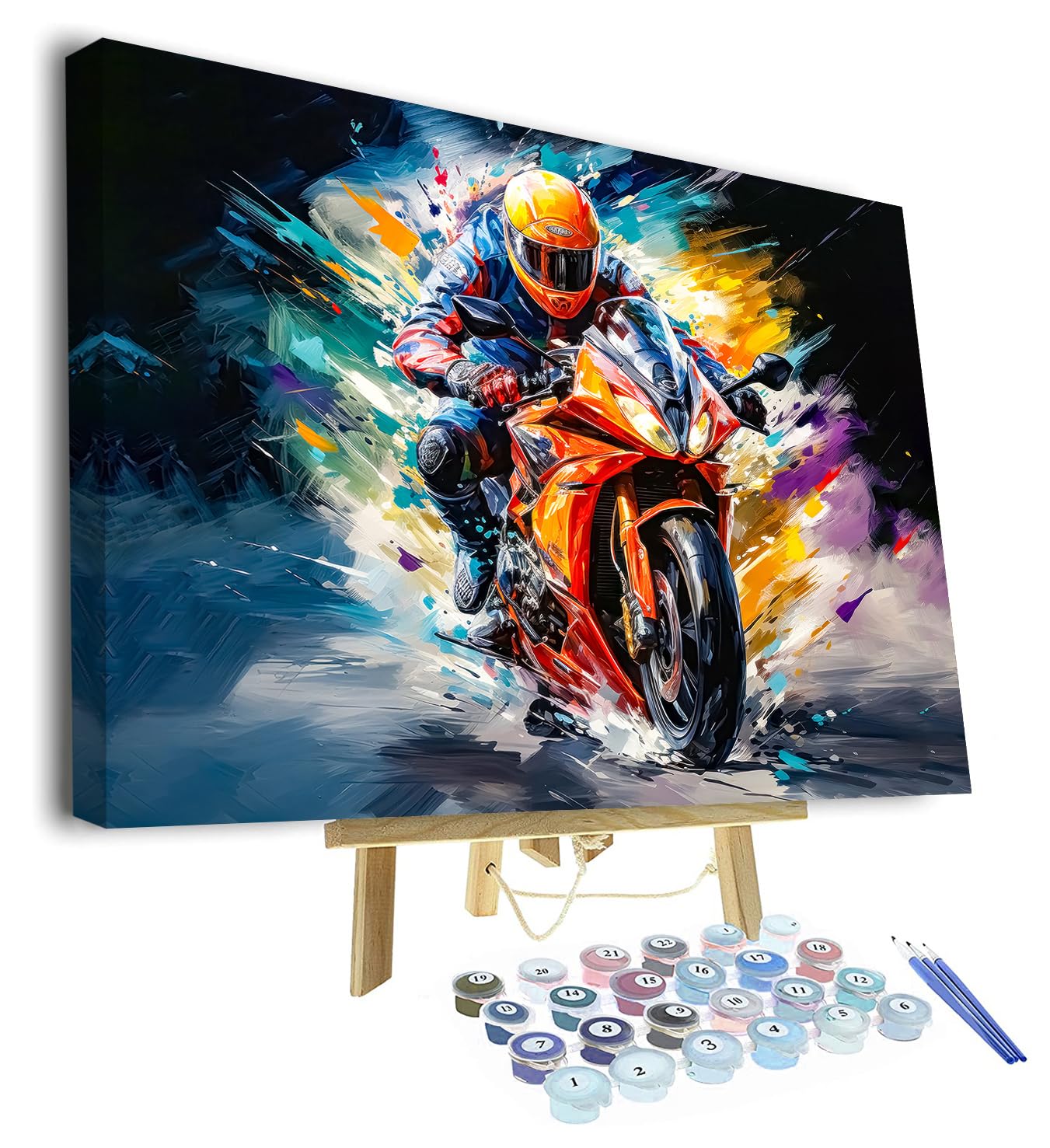 TISHIRON Paint by Numbers for Adults Motorcycle Painting by Numbers for Adults Motorcycle Rider in Action on The Road Adult Paint by Number Kit Unique Gift for Adults, 16"x20"(Framed) — image 1