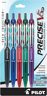 Pilot Precise V5 RT Refillable & Retractable Rolling Ball Pens, Extra Fine Point Pens, 0.5 mm, Assorted, Pack of 5 - Ideal for School, Journaling & Office Writing