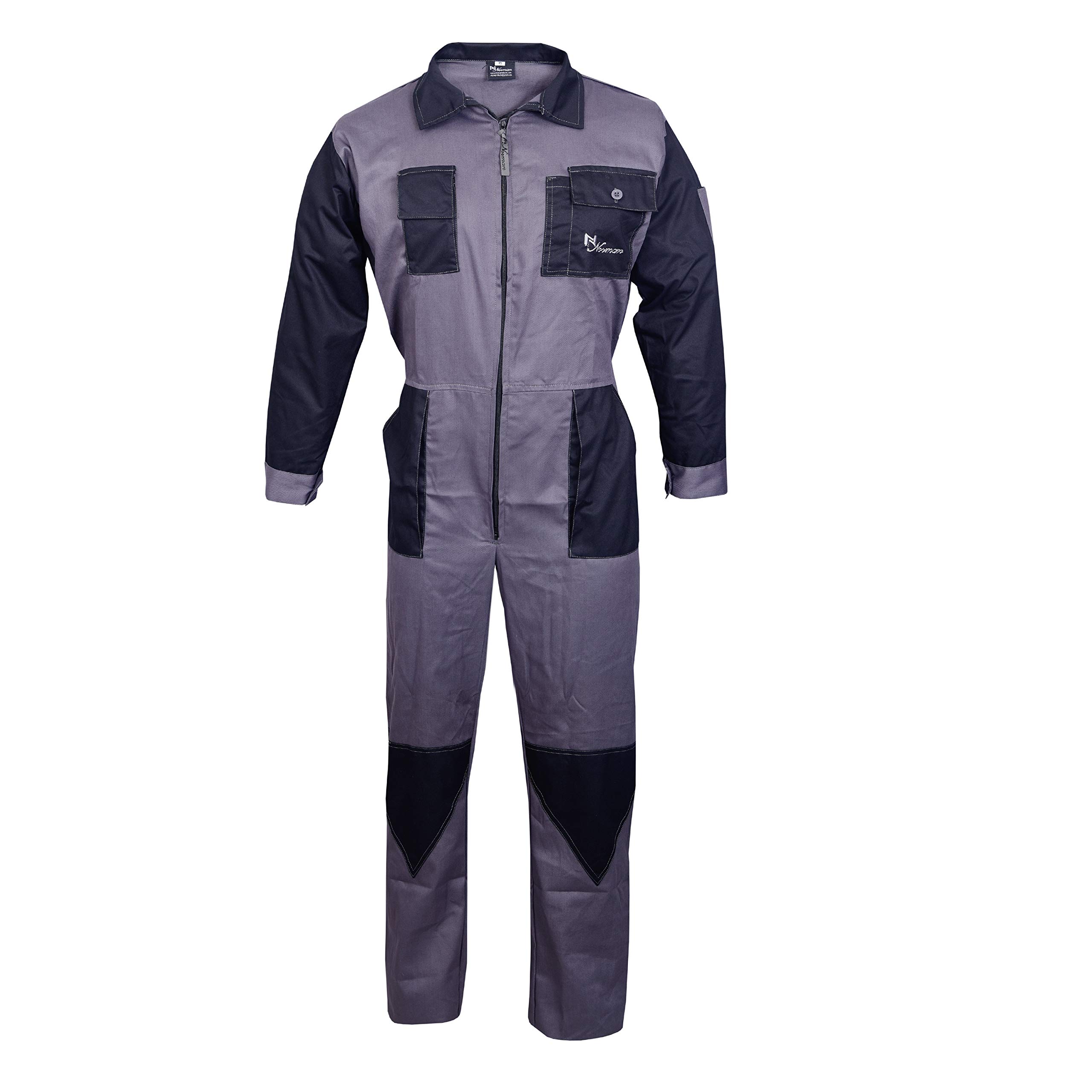 NORMANGrey Men's Coveralls Boiler Suit Overalls For Warehouse Garages Workers Mechanics